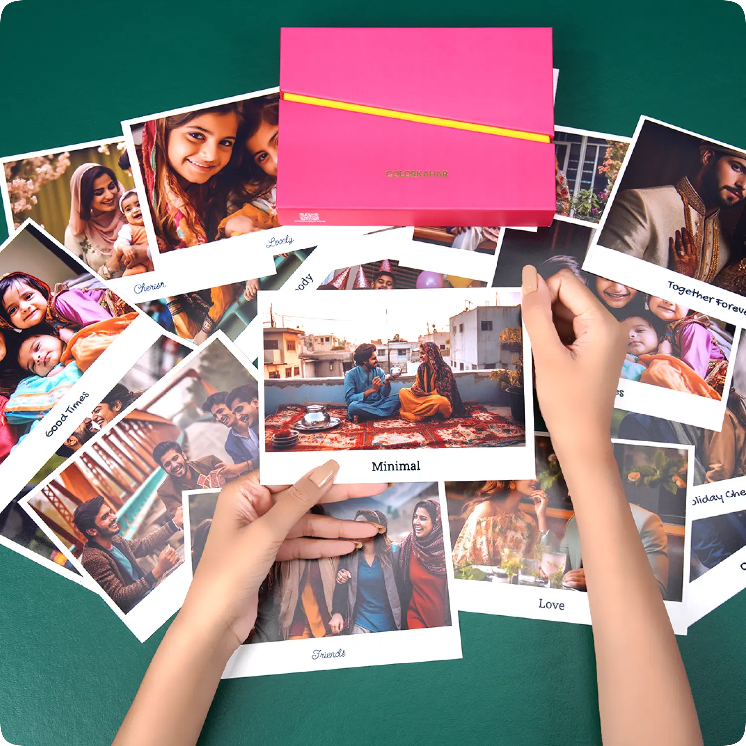 Color Kahar (colorkahar) retro prints — multiple prints on green table minimal title focus with premium packaging box Pakistan