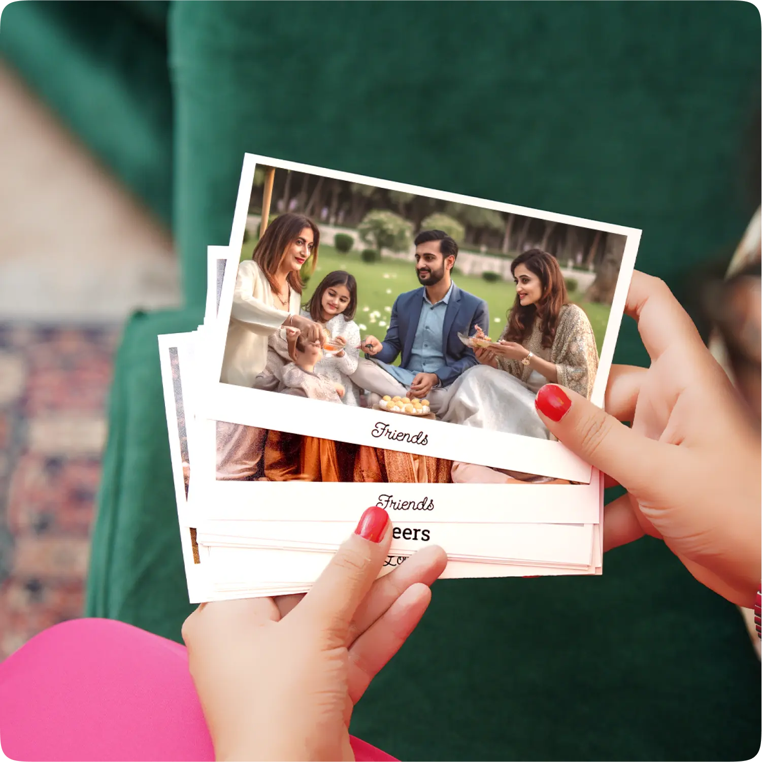 Color Kahar (colorkahar) retro prints 7x5 inch — family sitting in park multiple retros Friends one on focus personalized Pakistan