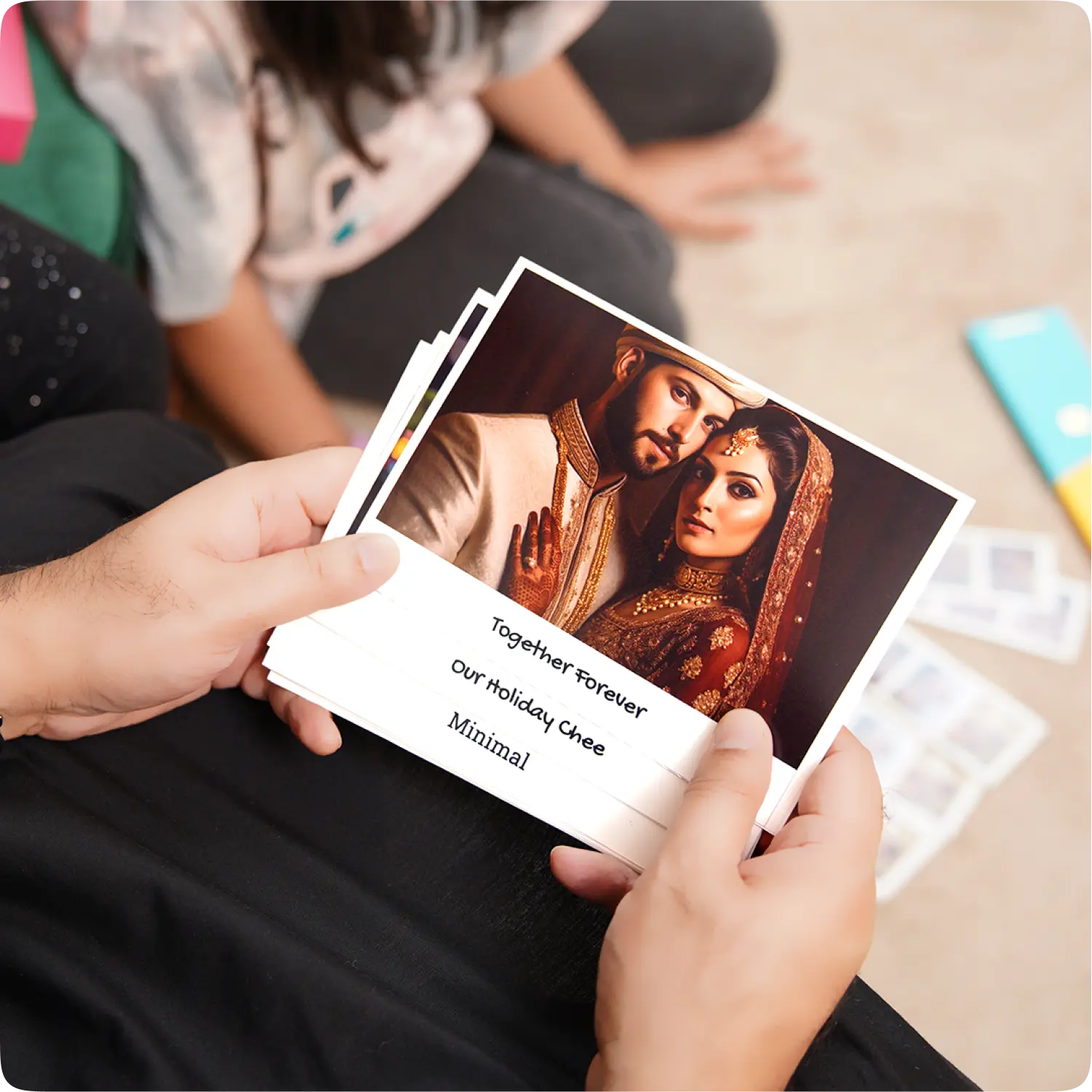 Color Kahar (colorkahar) retro prints 7x5 inch — Together Forever married couple wedding traditional dress retros on floor Pakistan