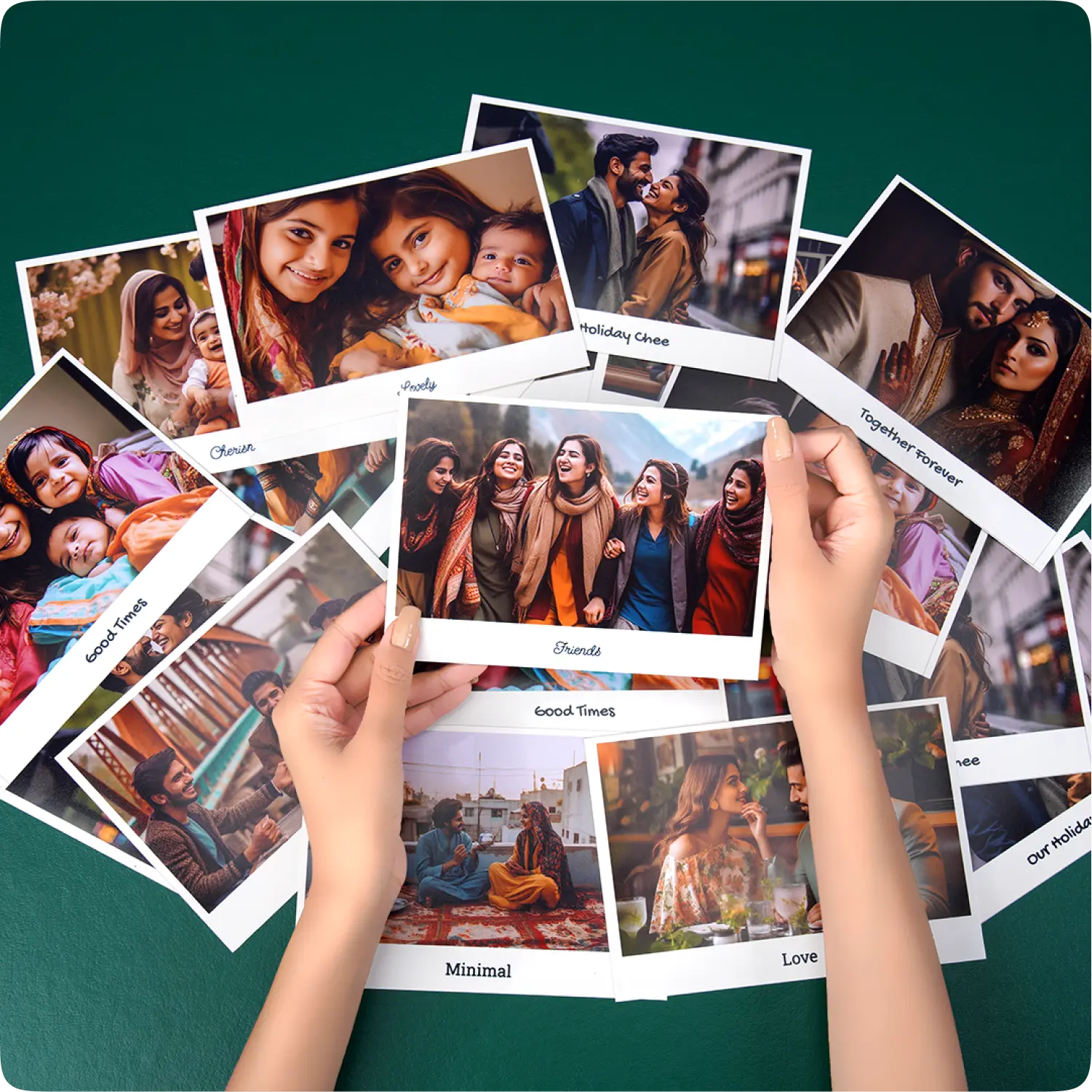 Color Kahar (colorkahar) retro prints 7x5 inch — multiple retros green table Friends group of girls on focus personalized Pakistan