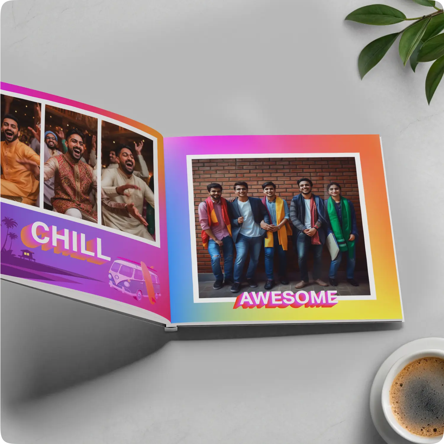 Color Kahar (colorkahar) friends themed photobook open spread — friendship memories layout pages Pakistan