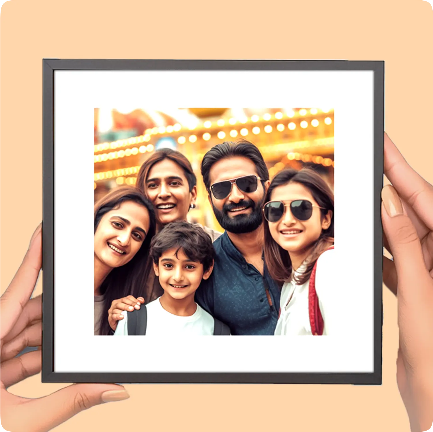 Color Kahar (colorkahar) bold photo tiles 8x8 inch — person holding happy family photo tile in hand personalized Pakistan