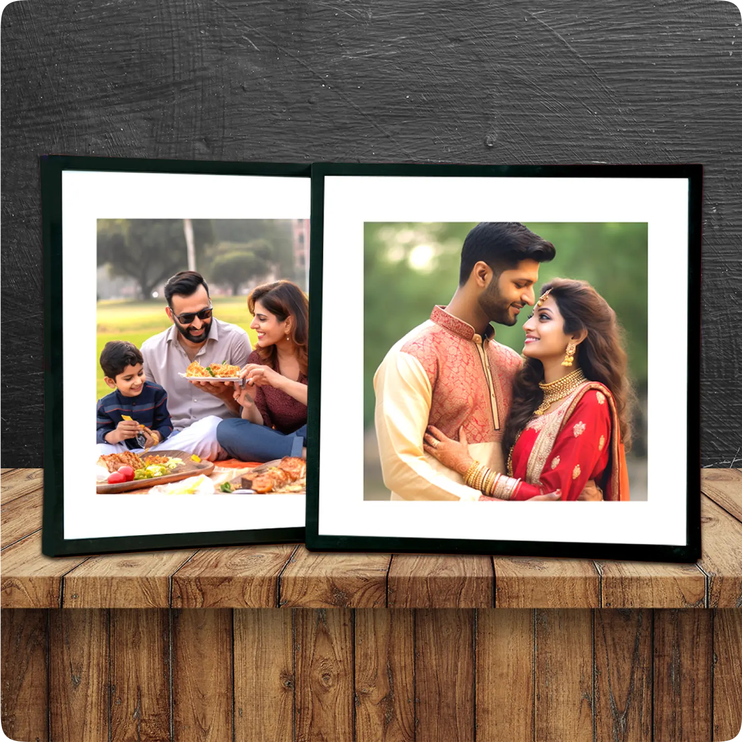 Color Kahar (colorkahar) bold photo tiles 8x8 inch — family sitting at park and happy married couple personalized Pakistan