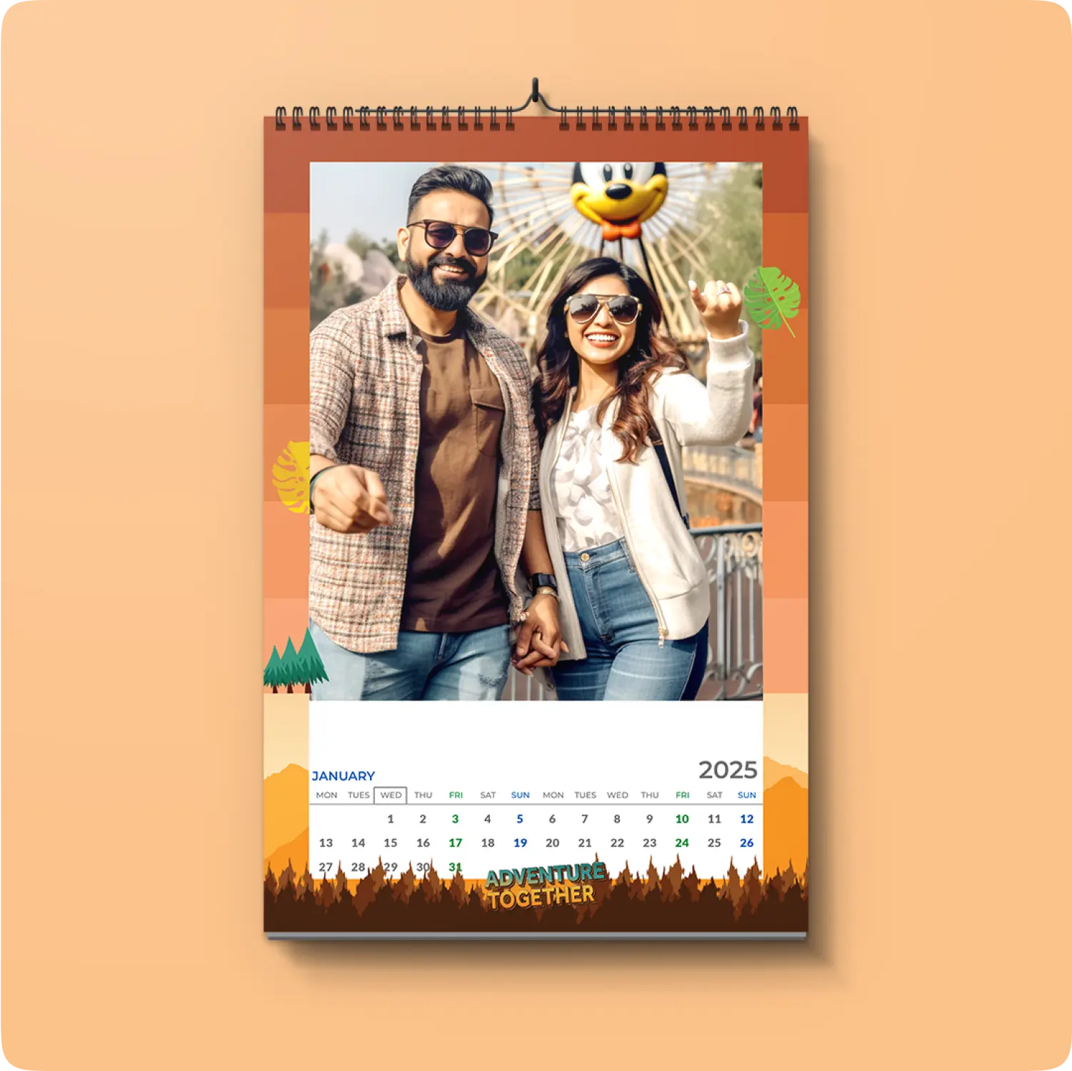 Color Kahar (colorkahar) portrait calendar 12x18 inch — couple in park looking happy personalized photo calendar Pakistan