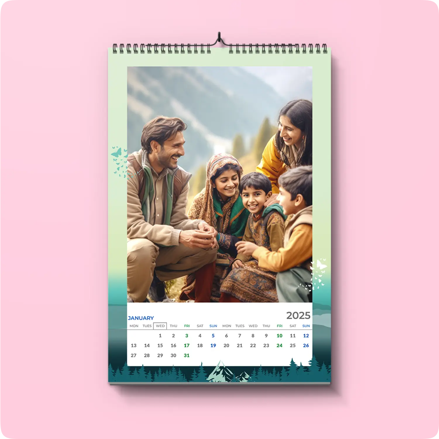Color Kahar (colorkahar) portrait calendar 12x18 inch — Pashtun family talking happy personalized photo calendar Pakistan
