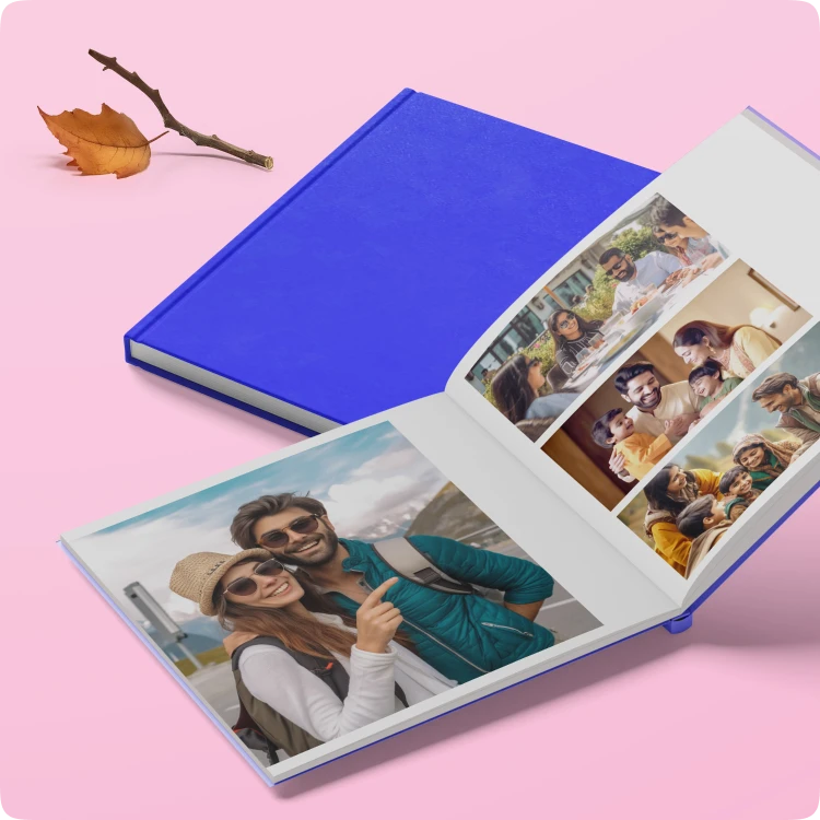 Color Kahar (colorkahar) square layflat textured cover photobook — blue open couple travel vacation photos personalized Pakistan