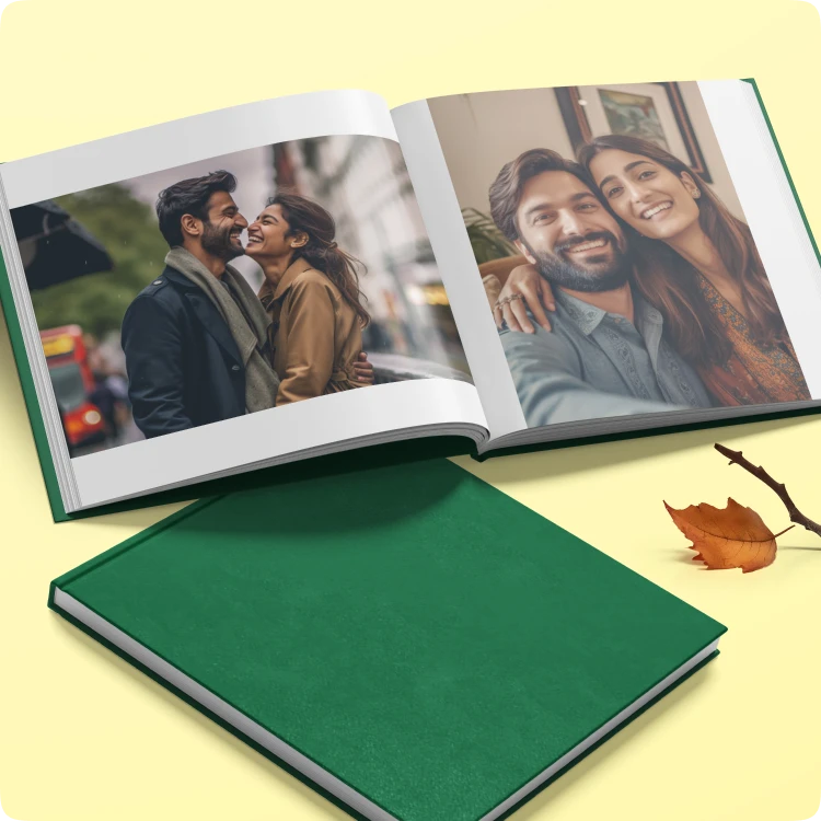 Color Kahar (colorkahar) square flexi textured cover photobook — blue open family celebration traditional dress photos personalized Pakistan