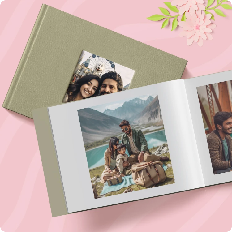 Color Kahar (colorkahar) landscape flexi textured cover photobook — olive green open couple travel lake photo personalized Pakistan