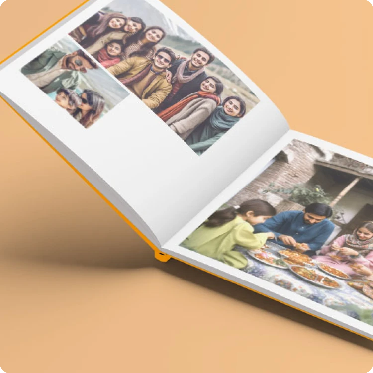 Color Kahar (colorkahar) square flexi photobook — open spread family photos flexible pages personalized Pakistan